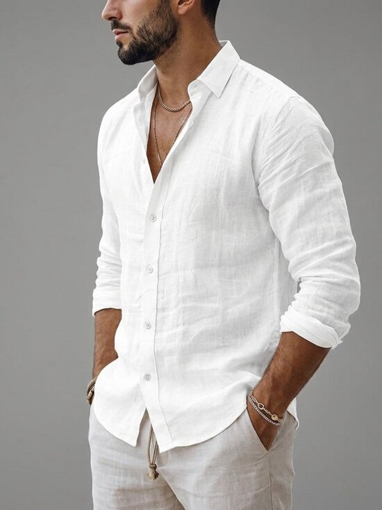 Other - Men's Casual Button Down Cotton & Linen Shirt